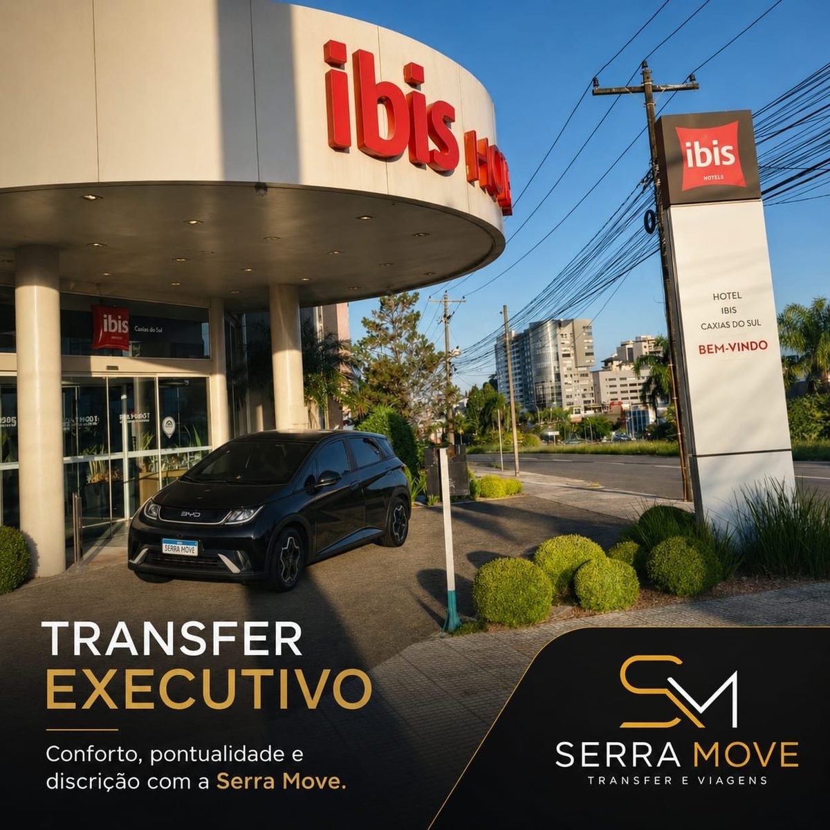 Carro executivo da Serra Move em frente a hotel em Caxias do Sul